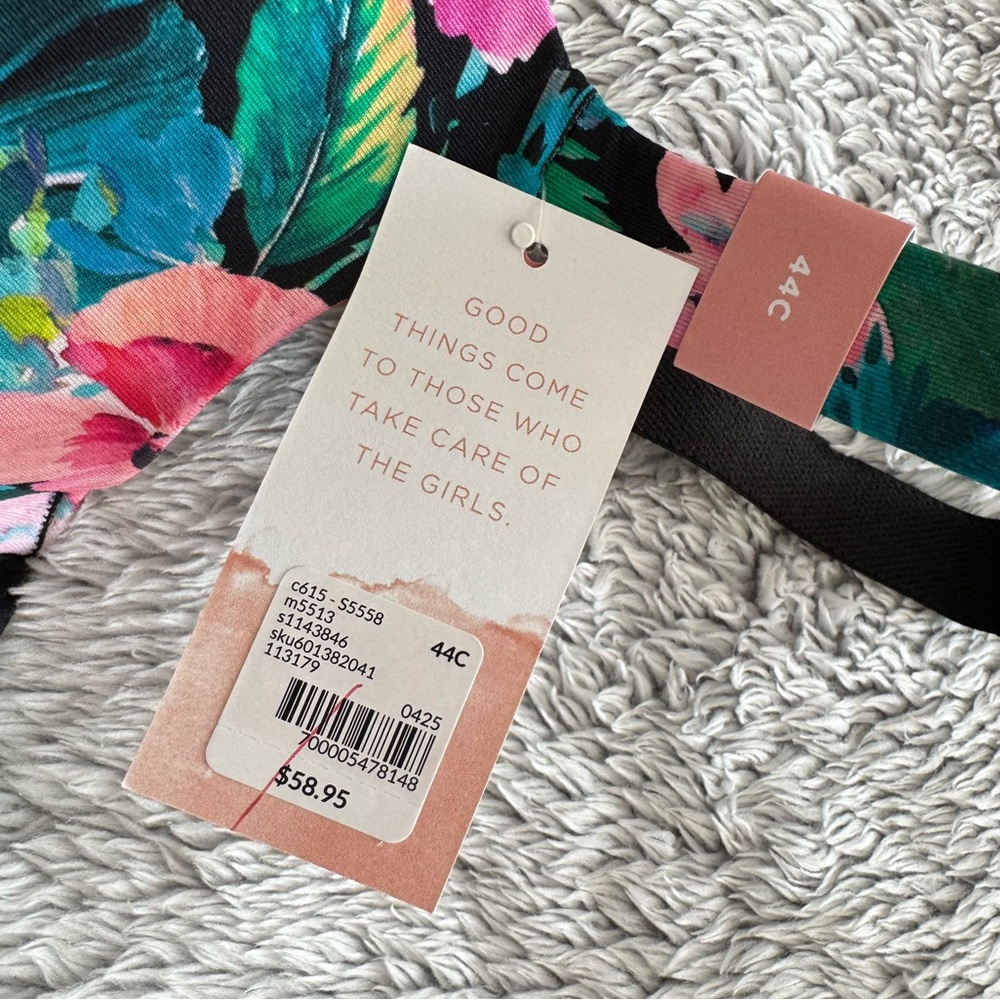 Cacique Black Bra with Pink, Teal & Yellow Floral Print - Picture 2 of 3